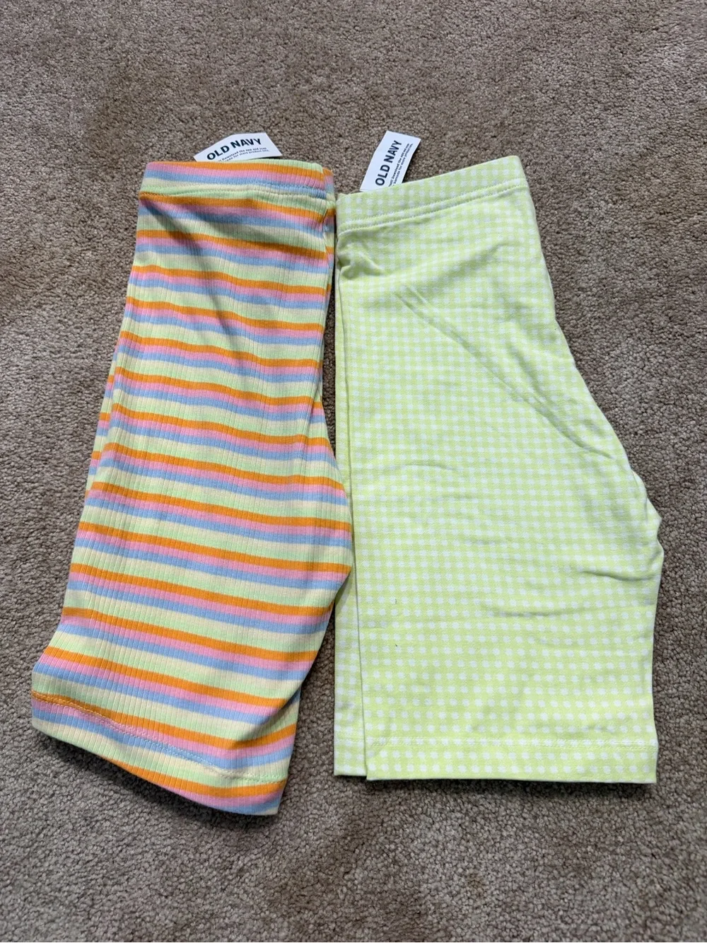 Old Navy Girls' Pastel Rainbow Stripe & Lime Gingham Bike Shorts - 2 Pack